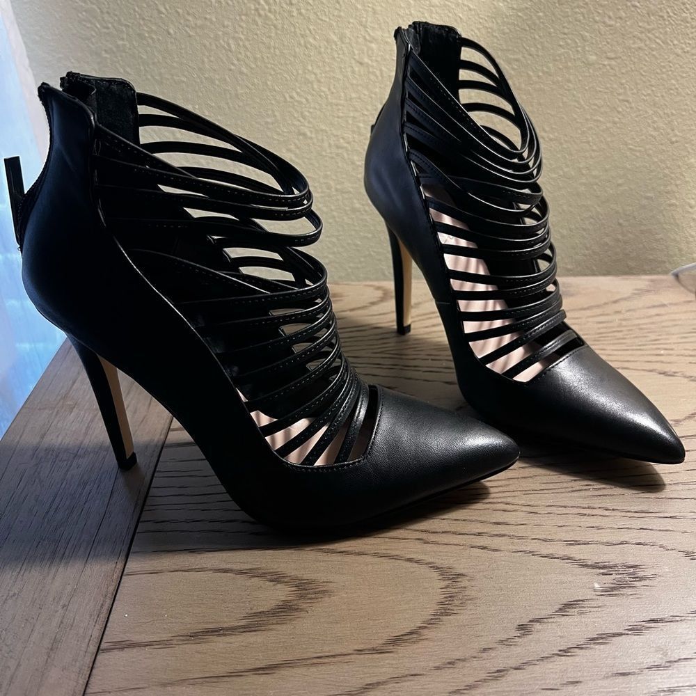 Aldo Black Strappy Pointed-Toe Stiletto Heels